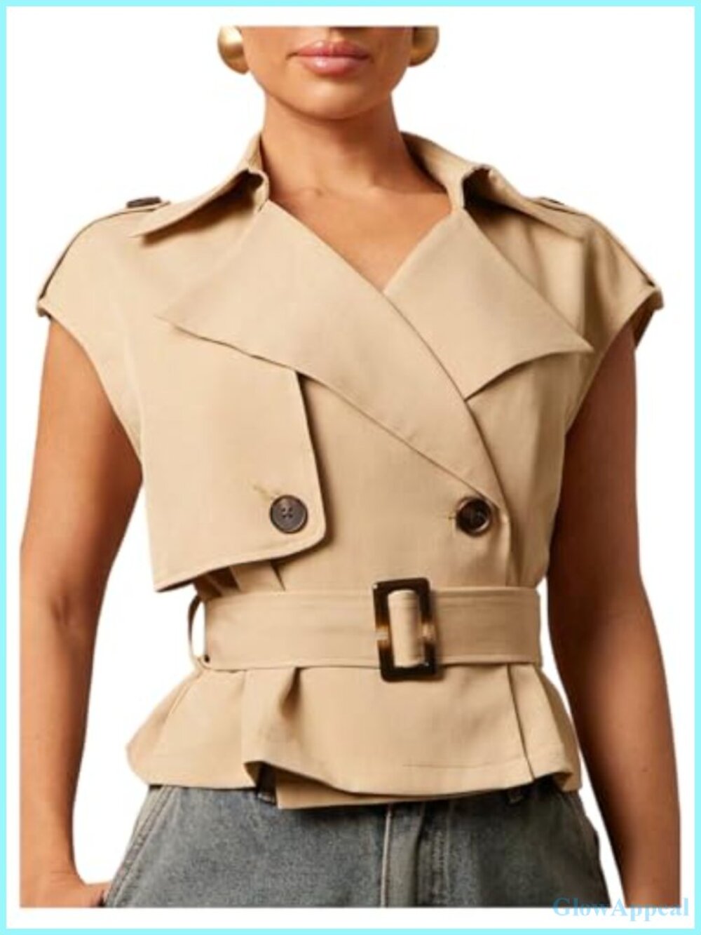 Women's Belted Trench Vest Coat Sleeveless Lightweight Windbreaker